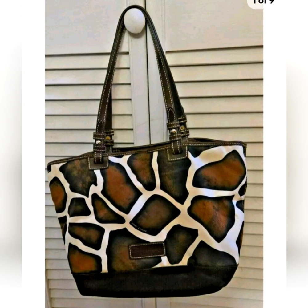 Dooney & Bourke Giraffe Print Satchel Double Handles Handbag Leather Trim EUC 🦒🤎